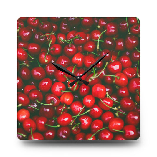Acrylic Wall Clock - Shiny Red Cherry Pattern Printed Design - PipsSuperGoods