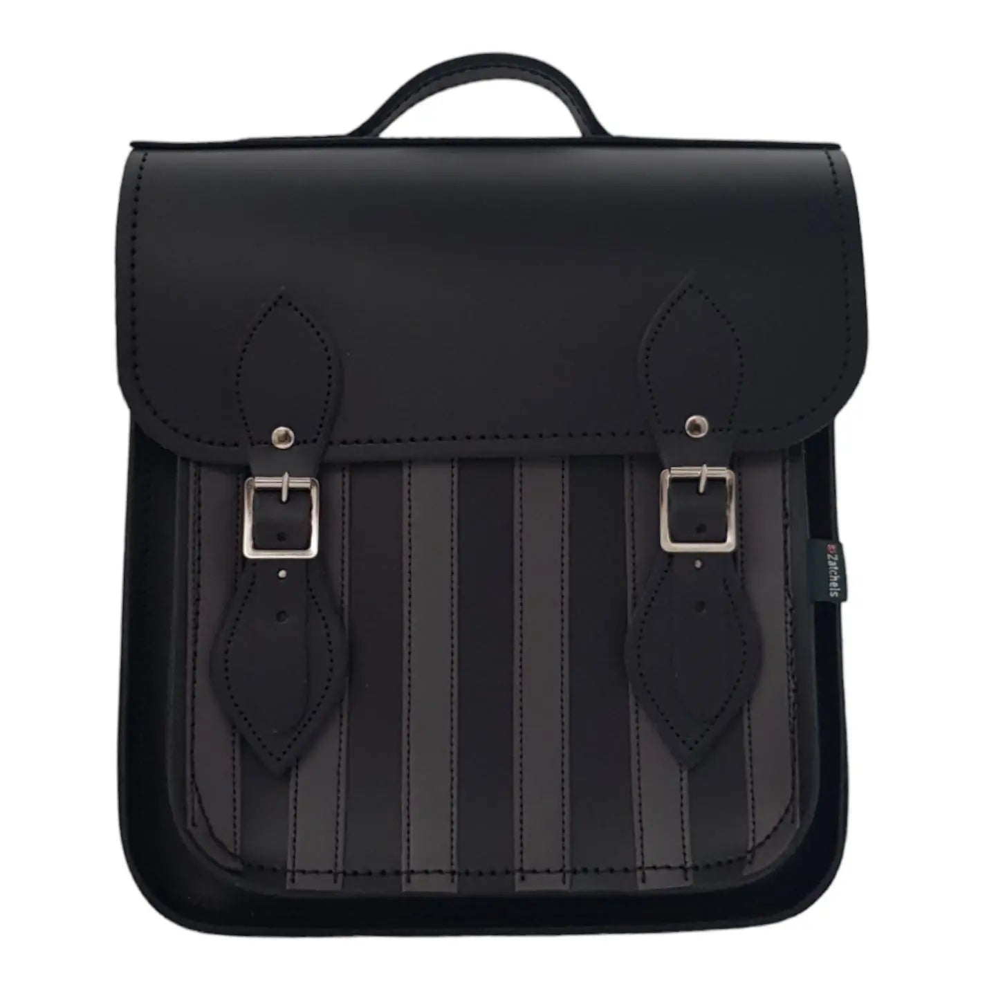 Handmade Leather City Backpack - Gothic Striped Grey & Black - PipsSuperGoods