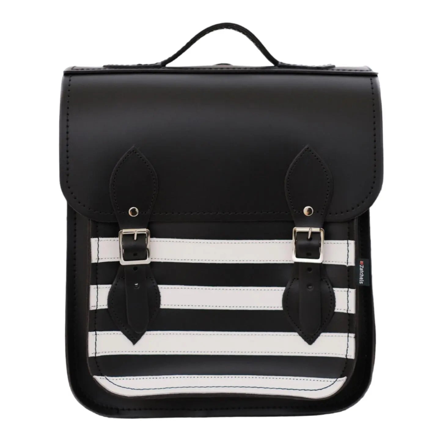 Handmade Leather City Backpack - Gothic Striped White & Black - PipsSuperGoods