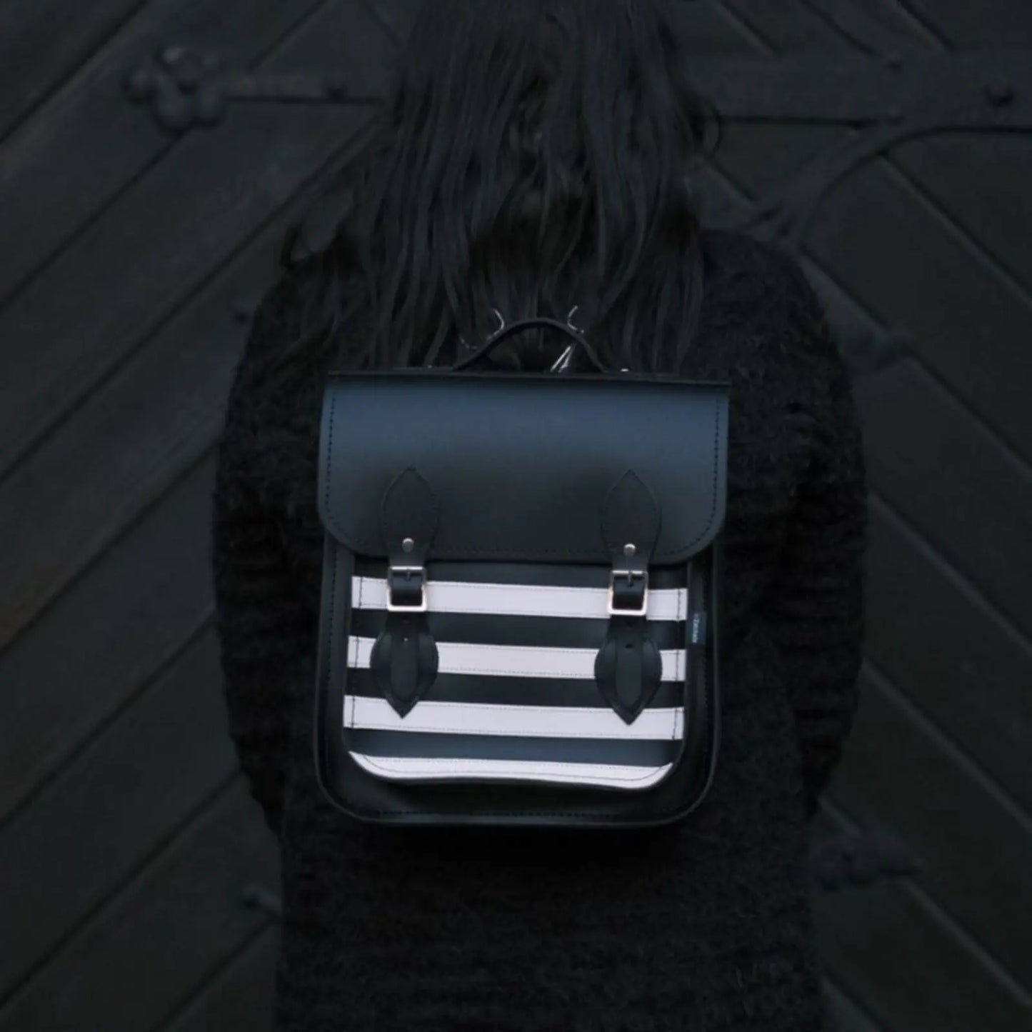 Handmade Leather City Backpack - Gothic Striped White & Black - PipsSuperGoods