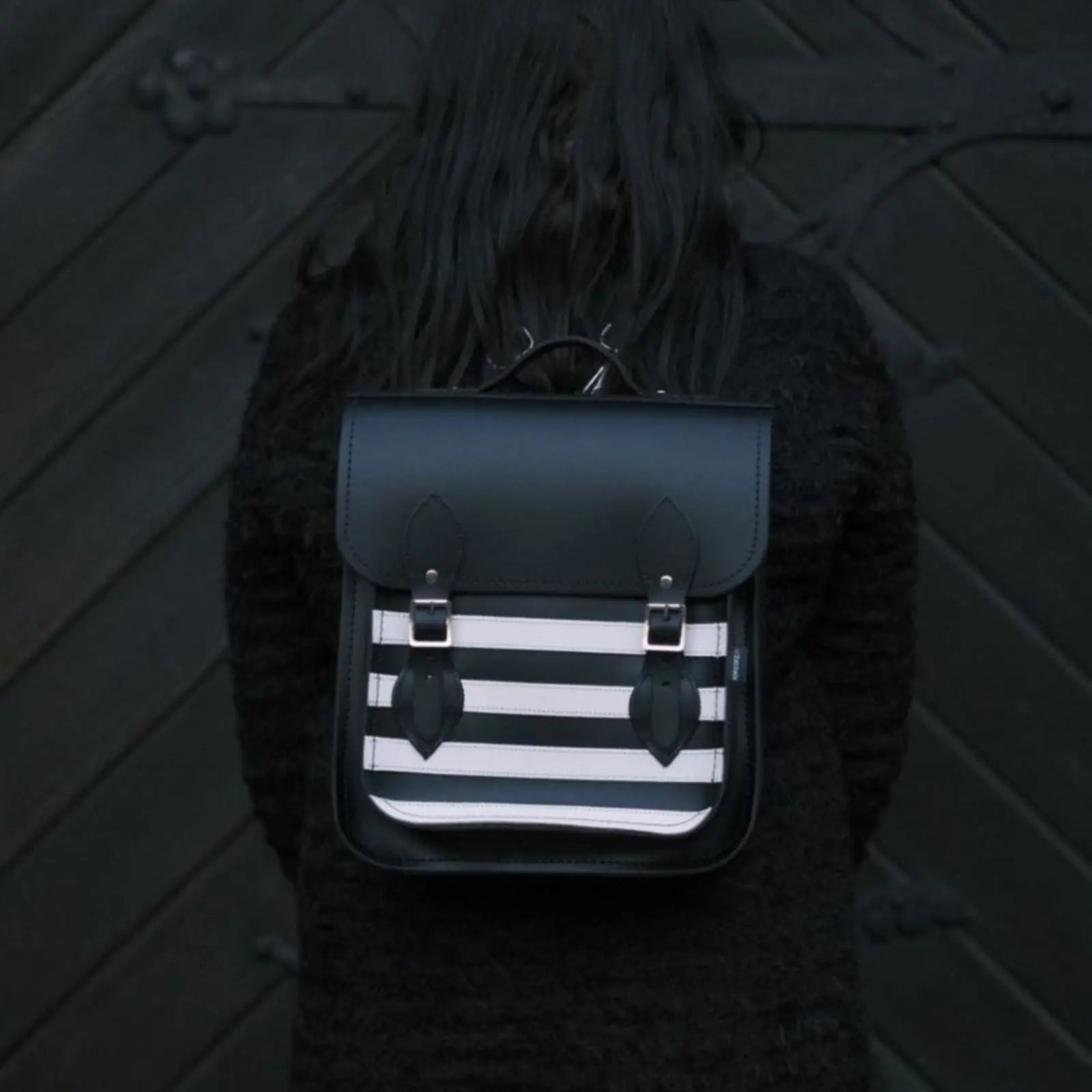 Handmade Leather City Backpack - Gothic Striped White & Black - PipsSuperGoods