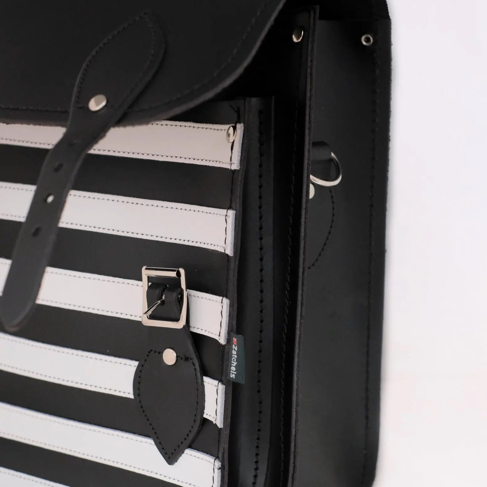 Handmade Leather City Backpack - Gothic Striped White & Black - PipsSuperGoods